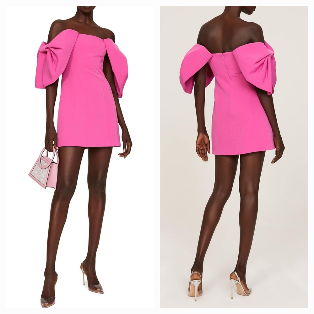 TOCCIN x RTR Statement Bow Sleeves Pink Off-Shoulder Mini Dress 6